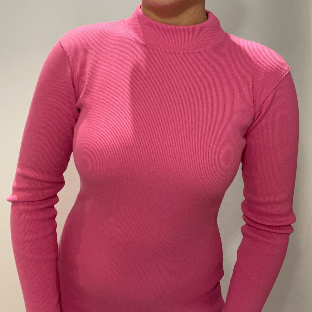 Misguided Pink Mock Neck Ribbed Mini Dress